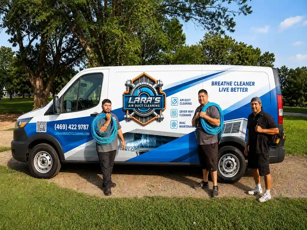 Laras Air Duct Cleaning Team Infront of Cleaning Car